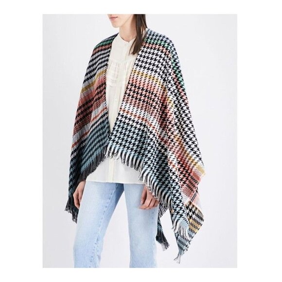 MAJE Emilie Houndstooth Print Cape Shawl Wrap - Picture 2 of 7